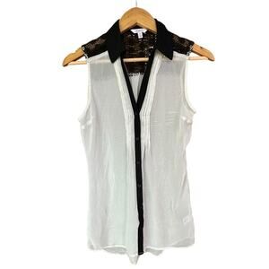 CANDIES x Womens Y2K Sheer White and Black Sleeveless Button Up Blouse Size S